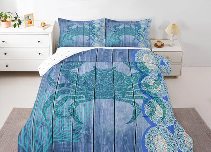 Erosebridal Crab Print Comforter Twin Ocean Themed Bedding Set Boho Mandala Duvet Set Blue Coral Quilt Set 2 Piece Sea Wildlife Down Alternative Comforter with 1 Pillowcase Blue Bedroom Comforter Set