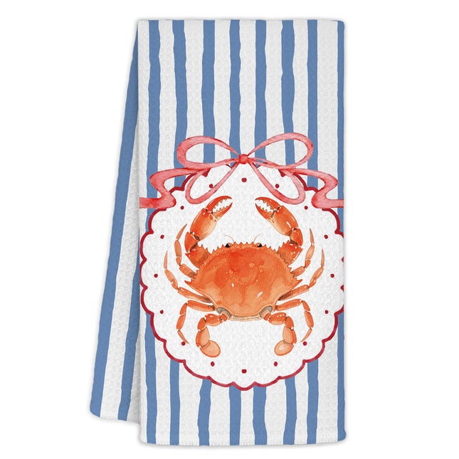 Yhtrg Coastal Red Crab Kitchen Towels 16x24 Inch, Blue Striped Beach Crab Hand Towels for Bathroom Decorative, Coquette Nautical Dish Tea Towel for Kitchen Decor
