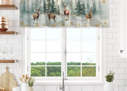 Evlaschin 54"x18" Winter Deers Window Treatment Valances Xmas Pine Trees Gold Snowflakes Kitchen Valance 1 Pack Winter Elk Forest Rod Pocket Curtain Valance for Bedding Dining Room Decor