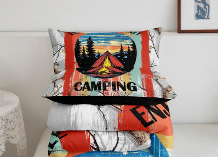 Erosebridal Happy Camping Toddler Bedding Set,RV Camper Comforter Set for Travel Trailer,Rustic Country Comforter for Girls Boys,Forest Tree Mountain Bedroom Room Decor,1 Pillowcase Lightweight