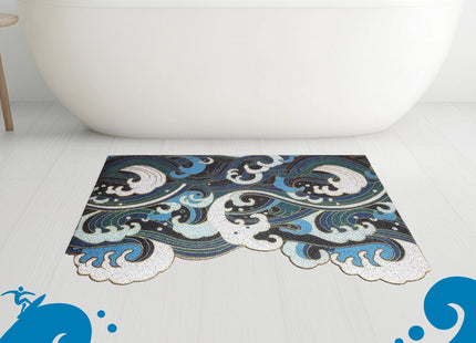 Blue Wave Ocean Mat, Beach Doormat for Entryway, Non-Slip Outdoor Rug, Durable Door Mat with Coastal Design 17.7" x 29.5"