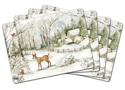 Cala Home Winter Forest Deer Boxed Set of 4 Premium Hardboard Placemats