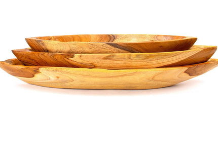 ANDALUCA Teak Wood Hand Carved Canoe Bowls for Home Decor & Kitchen (Set of 3)
