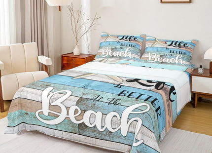 Manfei Beach Starfish Sheet Set Twin Size, Life is Better at The Beach Bed Sheet Set 3pcs with Deep Pocket Fitted Sheet + Flat Sheet + 1 Pillowcase, Rustic Farmhouse Bedding Set for Kids Boys Teens