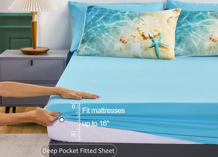 Bedbay Coastal Bedding Set Bed in a Bag Queen Beach Comforter Set 8 Pcs Turquoise Ocean Bed Set Lightweight Summer Comforter Queen Size Quilt Set Beach Room Decor for Teen Girls Women(Ocean,Queen)