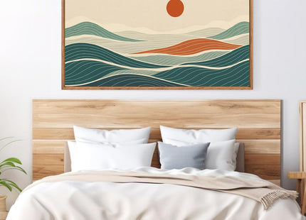 CHDITB Long Coastal Framed Wall Art, Minimalist Coastal Horizontal Wall Decor, Abstract Waves Line Artwork Ocean Sea Painting, Modern Beach Above Bed Art Prints for Nautical Theme Bedroom 40"x20"x1