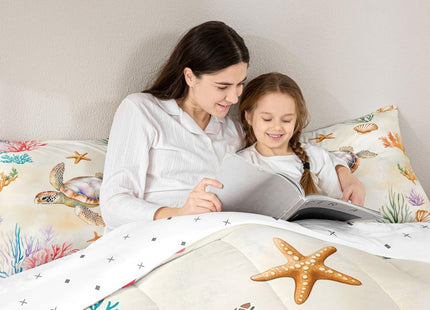 Erosebridal Kids Turtle Comforter Set Twin Size, Reptile Tortoise Bedding Set for Boys Girls Women Men Bedroom, Underwater World Sea Animal Down Comforter, Lovely Starfish Quilt with 1 Pillowcase