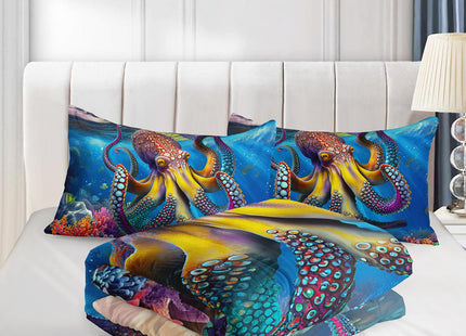 XYNHML 3D Octopus Comforter Set Queen Size 3Pcs Nautical Ocean Bedding Set Seaweed Quilt Bed Set for Boys Girls with 1 Comforter and 2 Pillowcases