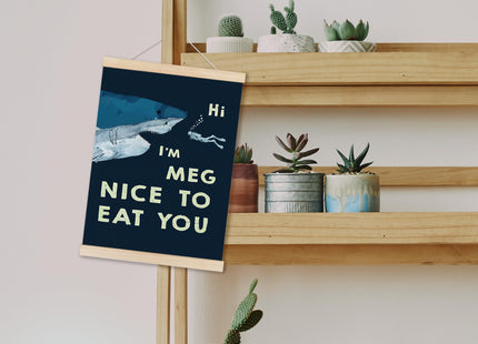 HUGANE Funny Ocean Shark Wall Decor Art Poster, Ocean Shark Classroom Bathroom Decor, Coastal Beach Wall Decor, Beach Room Decor, 12x16 Inches