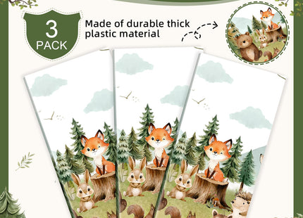 3 Pack Woodland Animal Plastic Tablecloth, Woodland Baby Shower Decorations