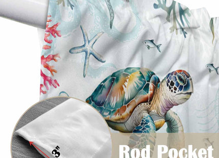 Lsrtoss Sea Turtle Swag Valances for Windows 2 Pack, Kitchen Window Curtains 36 Inch Length, Coastal Nautical Coral Beach Starfish Swag Curtains for Living Room/Bathroom with Rod Pocket 36"x36"