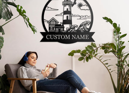 Personalized Lighthouse Metal Signs Nautical Outdoor Decor Metal Beach Sign