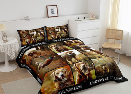 Erosebridal Pheasant Hunting Comforter Set Queen Size Duck Hunting Bedding Set Boho Farmhouse Wild Animals Down Comforter Woodland Fall Leaves Bedroom Decor Duvet Set for Kids Boys Girls Teens