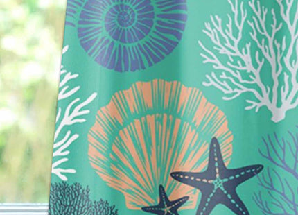 Coastal Valance Curtains for Windows Starfish Shellfish Kitchen Curtains Window Treatment Aqua Green Beach Coral Curtain Rod Pocket Valances for Kitchen Bathroom Living Room 54x18 inch, 1 Panel