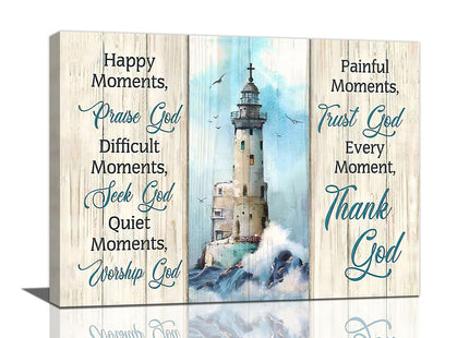 remzoke Lighthouse Wall Art Nautical Decor Ocean Coastal Canvas Painting Prints Christian Religious Quotes Pictures Wall Decor Modern Artwork Home Decoration for Bathroom Bedroom Living Room 16"x12"