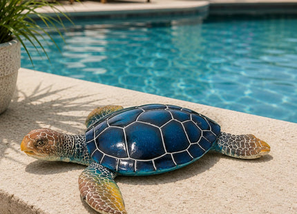 Corner Merchant Sea Turtle Statue Garden Decor Tabletop Display and Wall Hanging Sea Turtle Sculpture (Navy, 16"x15")