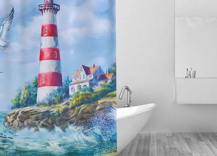 jamie world Coastal Nautical Shower Curtain Lighthouse Ocean Shower Curtains Beach Seasides Shower Curtain Quick-Drying Polyester Fabric Bathroom Decor with Plastic Hooks 60x72 Inches