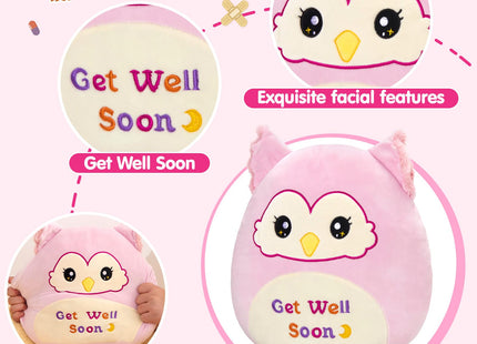 12''Get Well Soon Owl Plush Pillow Soft Pink Owl Stuffed Animal for Kids