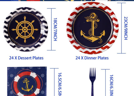 Grencian 96Pcs Nautical Anchor Party Supplies Navy Nautical Party Plates