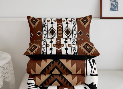 Erosebridal Western Comforter Set Brown Rustic Boho Aztec Bedding Set Queen Size,Country Cabin Lodge Quilt Comforter for Boys Adults Men Southwestern Ethnic Tribal Bed Duvet Set 3 Pcs