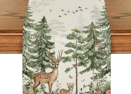 Artoid Mode Forest Deer Bunny Spring Table Runner, Seasonal Summer Kitchen Dining Table Decoration for Home Party Decor 13x72 Inch