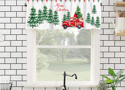 Nextchange Christmas Red Truck Window Valances Pine Tree Snowy Valance Kitchen Curtains with Rod Pocket Merry Christmas Window Treatments Short Curtain Panels Decor 54" X 18"