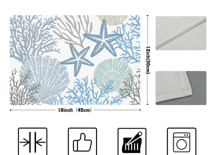 Kawani Nautical Placemats Set of 4 Summer Starfish Beach Ocean Seashell Place Mats 12x18 Inch Blue Coastal Table Mats for Home Kitchen Party Decor