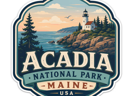 Retro Style USA Maine Acadia National Park Travel Sticker, Waterproof Car Bumper Vinyl Decal, 5 Inch