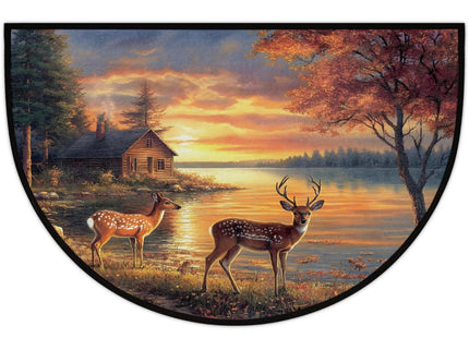 Fall Sunset Thanksgiving Deer Half Round Doormat Washable Semi Circle Rug Non Slip Half Moon Rug Floor Mat for Indoor Outdoor Bathroom Kitchen Fireplace Entryway Bath Holiday Decor