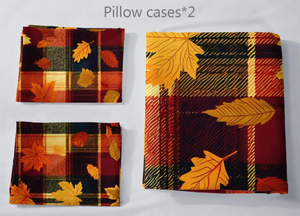 AILONEN Autumn Maple Twin Bedding Set 3 Piece, 1 Duvet Cover + 2 Pillowcases, Burnt Orange Leaves Dark Plaid Checks Golden Foliage for Rustic Cabin Bedroom
