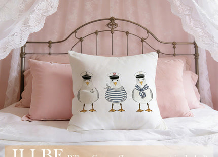 JLLBF Nautical Seagull Pillow Cover 18x18 Double-Sided, Nautical Decor for Home, Funny Sailor Seagull Coastal Ocean Decorative Throw Pillow Cover for Home Bedroom Couch Bed