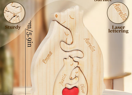 UNIGIFTIME Personalized Wooden Hugging Bear Family Puzzle with 2-7 Names, Personalized for Mom, Dad, Family Members, Custom Bear Name Puzzle Gifts for Home Decor