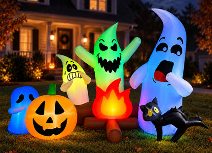 SEASONBLOW 6Ft Long Halloween Inflatable Ghost Campfire Outdoor Decoration