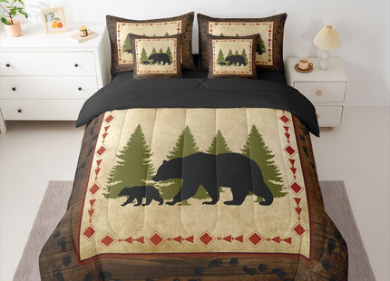 Erosebridal Bear 7 Piece Comforter Set Queen Bed in A Bag Rustic Farmhouse Wildlife Comforter Wild Animals Bedding Set Country Cabin Lodge Decor Nature Woodland Bear Paw Print Sheet Set Brown Green