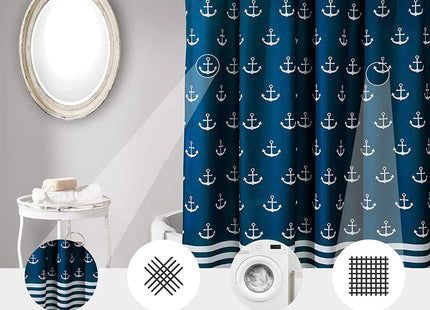Lush Decor Shower Curtain, Beach-Themed Bathroom Accessories (Navy Blue, Anchor Print) 72" x 72"