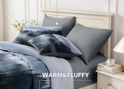 Nesker Twin Comforter Set with Sheets, 5 Pieces Pine Tree Bedding