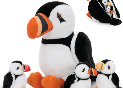 BENINY 4Pcs Puffin Stuffed Animal Set, 13.7 Inch Mommy Puffin with 3 Babies