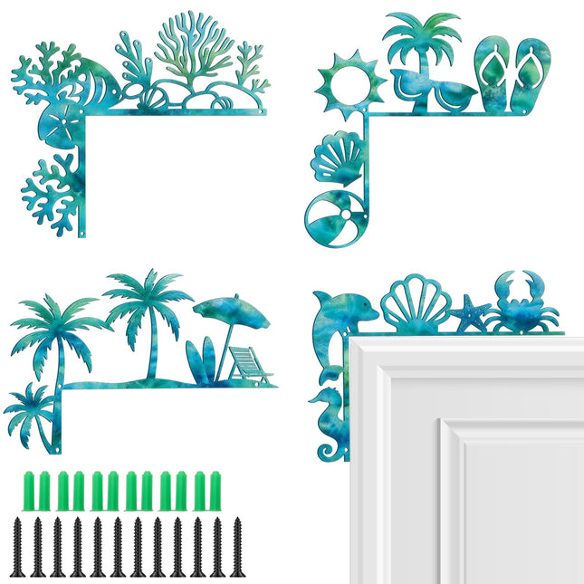 MorningRo 4 Pcs Beach Themed Door Frame Topper Nautical Metal Wall Art