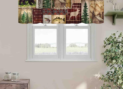 TKUYO Farmhouse Valance, Rustic Retro Bear Cabin Lodge Wild Animals Country Rod Pocket Small Window Valance Curtains for Kitchen Cafe Cabinet Living Room Bathroom, 54"x18" Inch