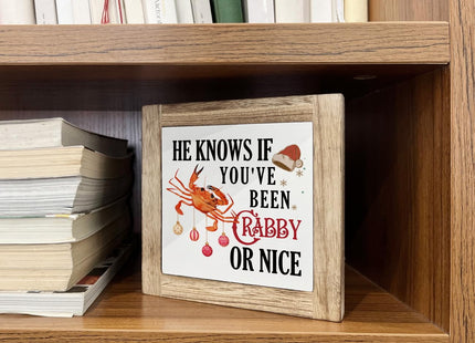 Wooden Crab Sign - Christmas Decor for Home, Funny Quotes for Christmas Day