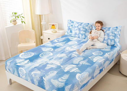 Coastal Ocean Fitted Sheet Queen Size,Boho Pattern Seashell Conch Bedding Set 3Pcs,Navy Blue Tie Dye Bed Sheet for Kids Girls Boys Adult Room Decor,Sea Beach Deep Pocket Sheet,2 Pillowcases
