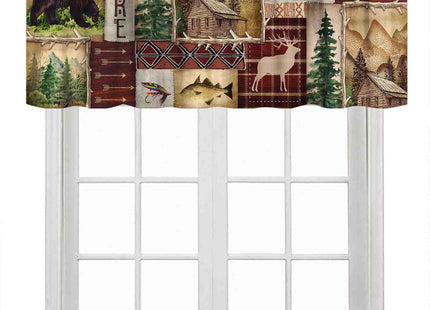 TKUYO Farmhouse Valance, Rustic Retro Bear Cabin Lodge Wild Animals Country Rod Pocket Small Window Valance Curtains for Kitchen Cafe Cabinet Living Room Bathroom, 54"x18" Inch