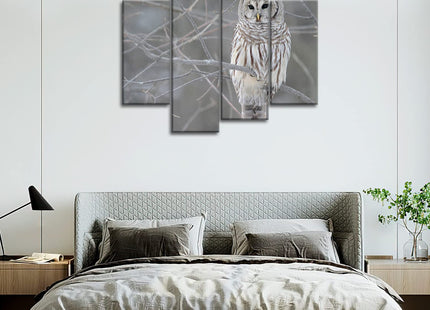 Owl Wall Art Artwork White Owl Prints On Canvas, 4 Panels Animal Pictures