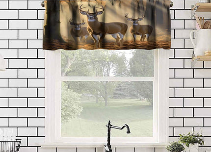 wlsgdsg Rustic Elk Valance Curtain Vintage Country Primitive Forest Lodge Adventure Hunting Deer Animals Window Treatment Valances Curtains for Living Room Bedroom，54x18Inch 1P