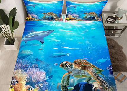Erosebridal Sea Turtle Sheet Set Twin Size, Shark Bed Sheets, Ocean Animals Fishes Fitted Sheet, Tortoise Rainbow Coral Bed Sheets, Home Textiles Bed Cover for Teens Boys Girls
