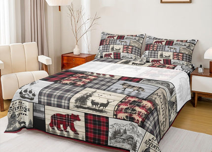 Rustic Cabin Bed Sheets Full Woodland Wolf Deer Bear Sheet Set For Kids Adults,Red Black Buffalo Plaid Bedding Wildlife Camping Lodge Mountain Fitted Sheet Southwestern Farmhouse Flat Sheet 4 Pcs