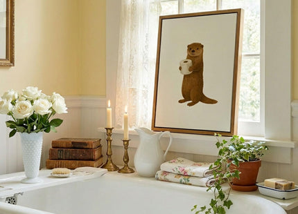 Floating Framed Funny Bathroom Otter Canvas Wall Art, Cute Otter Wall Decor