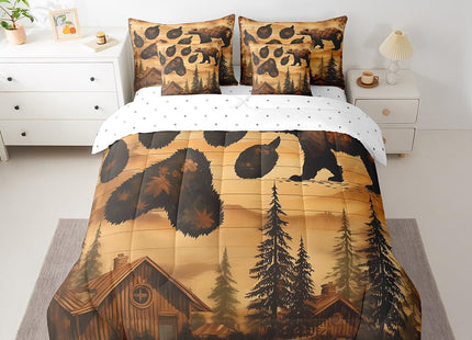 Erosebridal 7 Pcs Brown Bear Bedding Set Full Bear Paw Print Comforter Set 7 Piece Country Woodland Cabin Lodge Bed in a Bag Farmhouse Hunter Quilt with Flat Fitted Sheet Rustic Forest Animal Decor