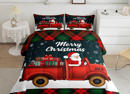 Christmas Bedding Sets Santa Claus Comforter Set Twin Red Black Green Buffalo Plaid Check Quilt Comforter Gifts For Kids Teen Adults Holiday Room Decor Xmas Pine Tree Duvet Insert 1 Pillow Case