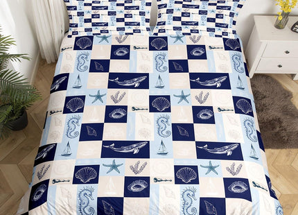 Homewish Coastal Duvet Cover Set Twin Size,Beach Seashell Starfish Coral Bedding Set
